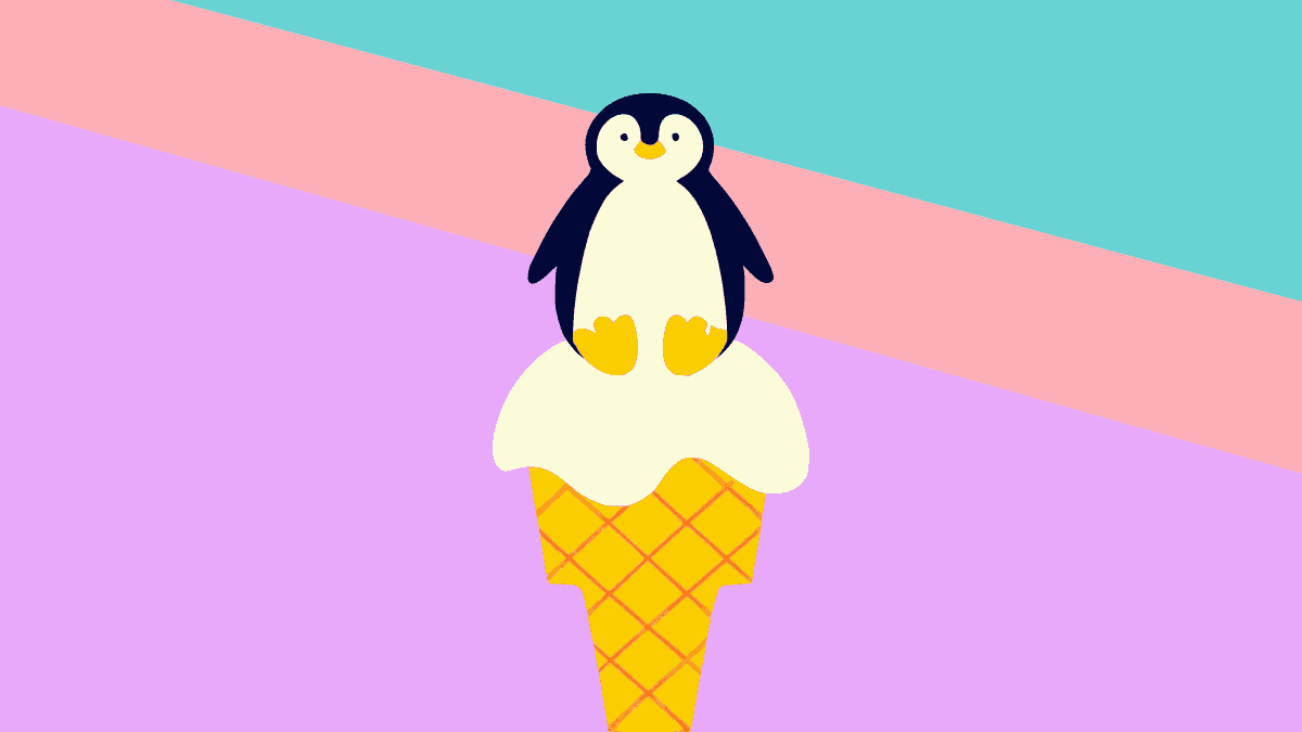 A penguin sitting on an ice cream